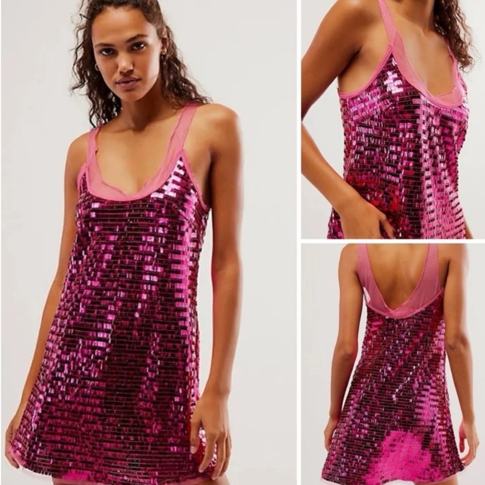 Free People Pink Sequin Mini Dress Disco Fever New Years Eve